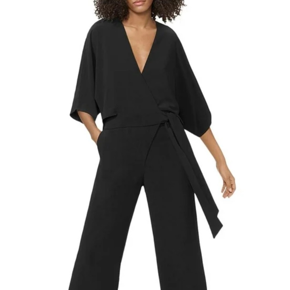 Halston Heritage Faux-Wrap Jumpsuit in Black, Sz 0